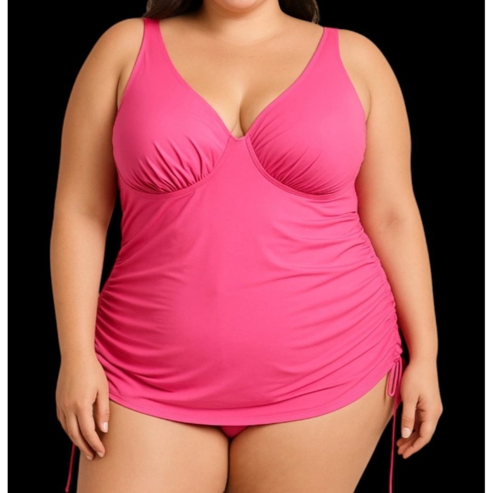 Swim by Cacique Hot Pink Underwire Tankini Top Size 42H Lane Bryant Cinched